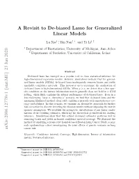 A Revisit to De-Biased Lasso for Generalized Linear Models