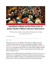Jonathan Lethem on the Rich Lives of Jaime Clarke's Minor Literary