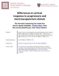 Differences in Cortical Response to Acupressure and Electroacupuncture Stimuli