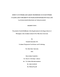 Effect of Powder and Target Properties on Food Powder