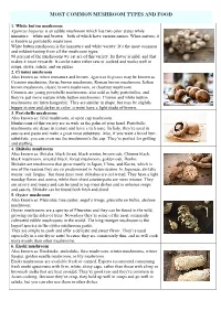 Most Common Mushroom Types and Food
