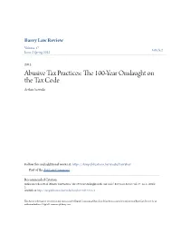 Abusive Tax Practices: the 100-Year Onslaught on the Tax Code Arthur Acevedo