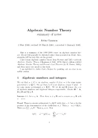 Algebraic Number Theory Summary of Notes
