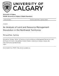 An Analysis of Land and Resource Management Devolution in the Northwest Territories