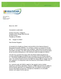 March 23, 2021 Via Electronic Submission Senator Dominick J
