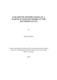 Parameter Optimisations of a Marine Ecosystem Model in the Southern Ocean