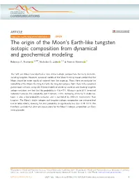 The Origin of the Moonâ€™S Earth-Like Tungsten Isotopic Composition from Dynamical and Geochemical Modeling
