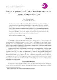 Varieties of Igbo Dialect—A Study of Some Communities in Old Aguata Local Government Area