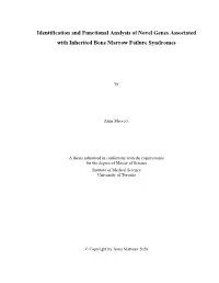 Identification and Functional Analysis of Novel Genes Associated with Inherited Bone Marrow Failure Syndromes
