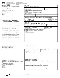 Le 2018-09-05 REQUEST for PROPOSAL DEMANDE DE