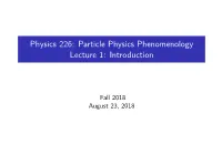 Particle Physics Phenomenology Lecture 1: Introduction
