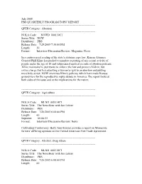 Pbs Quarterly Program Topic Report