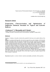 Preparation, Characterization and Optimization of Ibuprofen Ointment Intended for Topical and Systemic Delivery