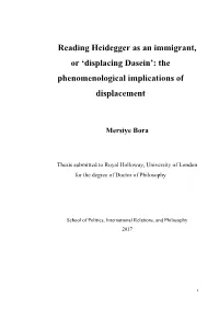 Reading Heidegger As an Immigrant, Or 'Displacing Dasein'