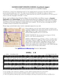 SACRED HARP SINGING SCHOOL & Potluck Supper Come Learn About and Participate in Community Singing
