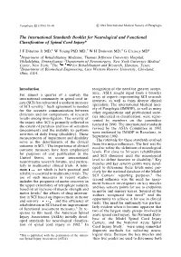 The International Standards Booklet for Neurological and Functional Classification of Spinal Cord Injury*