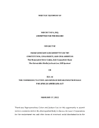 Written Testimony of Nkechi Taifa, Esq. Submitted for the Record Before the House Judiciary Subcommittee on the Constitutio