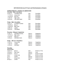 2019 NCAA Division III Track and Field Schedule of Events