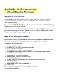 Application for Direct Payments of Local Housing