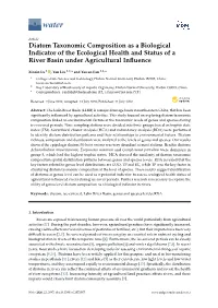 Diatom Taxonomic Composition As a Biological Indicator of the Ecological Health and Status of a River Basin Under Agricultural Inﬂuence