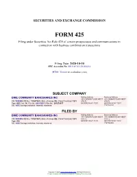 DIME COMMUNITY BANCSHARES INC Form 425 Filed 2020-10-30