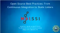 Open Source Best Practices: from Continuous Integration to Static Linters