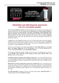 Presenters and Performances Announced for 2013 Helpmann Awards