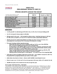 Tesco Plc Preliminary Results 2007/8
