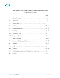 Watershed and Recreation Rules and Regulations