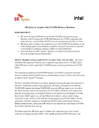 SK Hynix to Acquire Intel NAND Memory Business