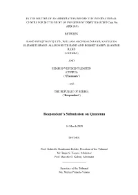 Respondent's Submission on Quantum