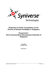 Response to Public Consultation on the Review of Number Portability in Singapore
