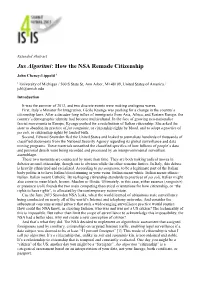 Jus Algoritmi: How the NSA Remade Citizenship