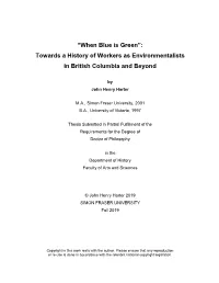 Towards a History of Workers As Environmentalists in British Columbia and Beyond