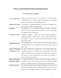 Glossary of Useful Terms Linked to Markets in Financial Instruments