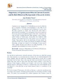 Importance of Upanayanam Rites in Current Scenario and Its Rich Historical Background-A Research Article