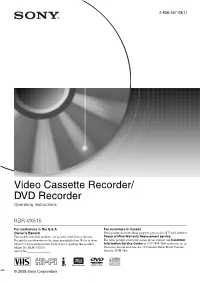 Video Cassette Recorder/ DVD Recorder Operating Instructions