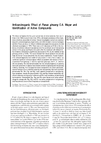 Anticarcinogenic Effect of Panax Ginseng C.A. Meyer and Identification of Active Compounds