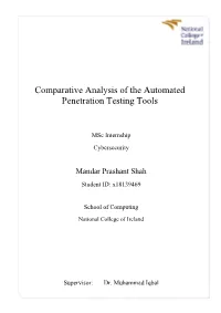 Comparative Analysis of the Automated Penetration Testing Tools
