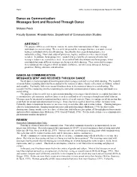 Dance As Communication: Messages Sent and Received Through Dance
