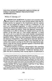 Implications of Public Choice Theory for Statutory Interpretation