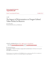 The Impact of Westernization on Tongan Cultural Values Related to Business
