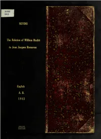 The Relation of William Hazlitt to Jean Jacques Rousseau