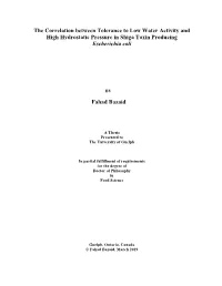 The Correlation Between Tolerance to Low Water Activity and High Hydrostatic Pressure in Shiga Toxin Producing Escherichia Coli
