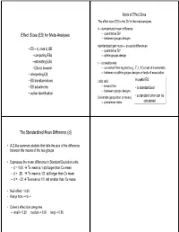 Effect Sizes (ES) for Meta-Analyses the Standardized Mean Difference