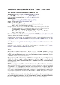 Mathml) Version 3.0 2Nd Edition