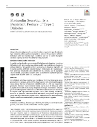 Proinsulin Secretion Is a Persistent Feature of Type 1 Diabetes