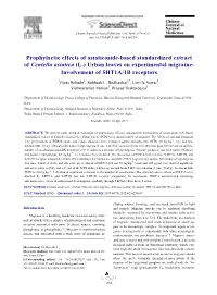 Prophylactic Effects of Asiaticoside-Based Standardized Extract of Centella Asiatica (L.) Urban Leaves on Experimental Migraine: Involvement of 5HT1A/1B Receptors