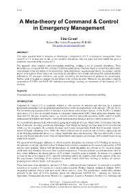A Meta-Theory of Command & Control in Emergency Management