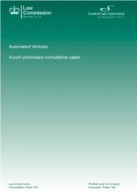 Automated Vehicles: a Joint Preliminary Consultation Paper